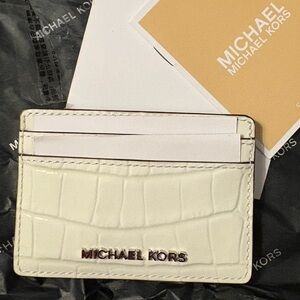 BNWT Michael Kors Croc-Embossed Leather Card Case (Optic White) NOT OUTLET
